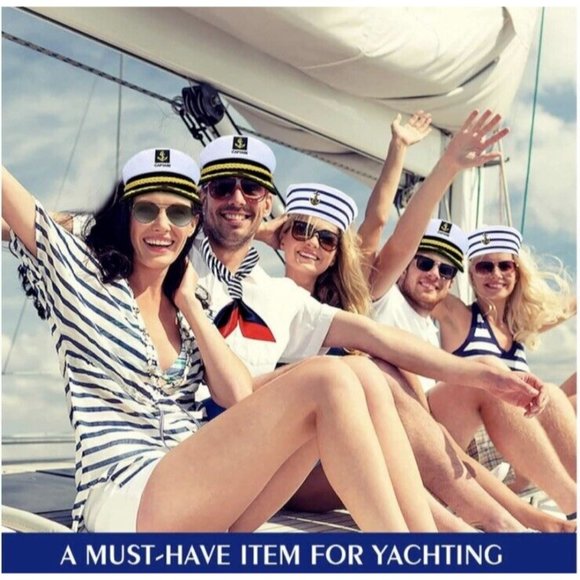 White Yacht Captain Hat Sailor Cap Party Accessories Set with Aviator Su… - Picture 7 of 8